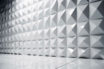 Polished wall with diamond-shaped white tiles forming a futuristic 3D background. Generative AI