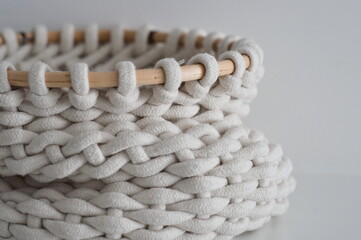 close-up white basket made of Knitted yarn
