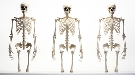 three human skeletons on a white background. Human anatomy and structure of the human body. For medical brochures, articles, books and other scientific and educational sources. - obrazy, fototapety, plakaty