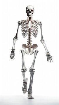 Full length human skeleton on a white background. Human anatomy and structure of the human body. For medical brochures, articles, books and other scientific and educational sources. b.