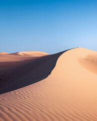 Fototapeta na wymiar Sand dunes in desert with blue sky in background.
