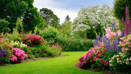 Naklejka premium Vibrant Blooms in a Lush Garden Landscape