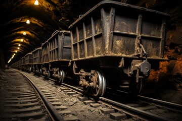 Fototapeta na wymiar Coal-carrying train carriages. Generative AI