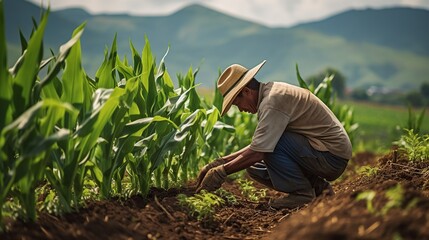 happy farmer working in the field