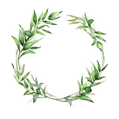 watercolor bambooround frame border for card decor on white background