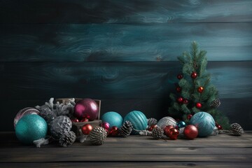 festive holiday backdrop adorned with ornaments. Generative AI