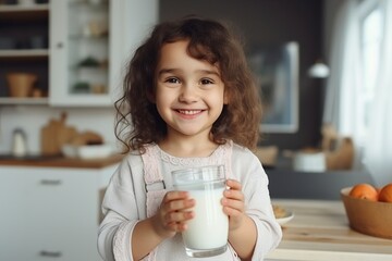 girl holding a glass of fresh milk in her hands