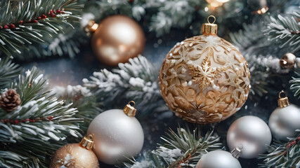 christmas tree decoration, Winter themed home decor, golden and silver christmas ball
