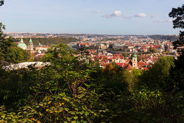 Autumn Prague City with colorful Trees from the Hill Petrin, Czech Republic
