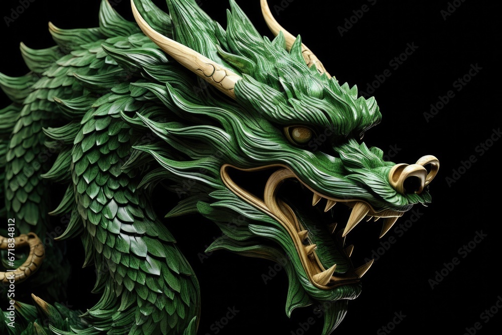 Aufkleber a green dragon statue displayed against a black background. this image can be used for fantasy-theme
