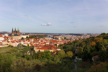 Autumn Prague City with colorful Trees from the Hill Petrin, Czech Republic