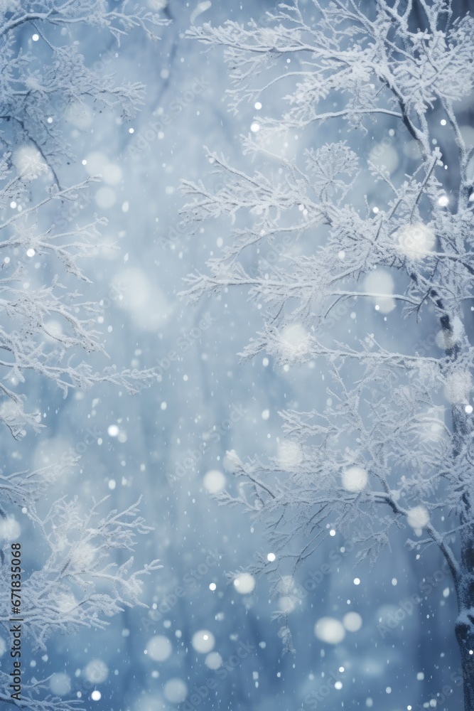 Aufkleber A picture of a snow covered tree in the middle of a snowy forest. This image can be used to depict the beauty of winter landscapes or to create a serene and peaceful atmosphere.
