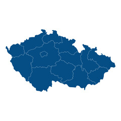 Czechia map. Map of Czech Republic in administrative regions in blue color