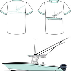 Fototapeta premium Fishing Boat Vector Line Art Boat One Color Boat Illustration 
