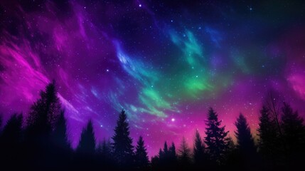 Fototapeta premium A captivating image of the Northern Lights, with vibrant colors of indigo, green, pink, and purple shimmering in the night sky. This natural phenomenon, known as the aurora borealis