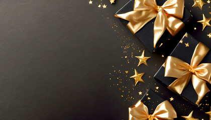 Elegant Black and Gold Gift Wrapping on Black Background for Black Friday