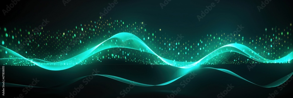 Wall mural green and black digital wave technology background wallpaper concept, motion texture cyber network e