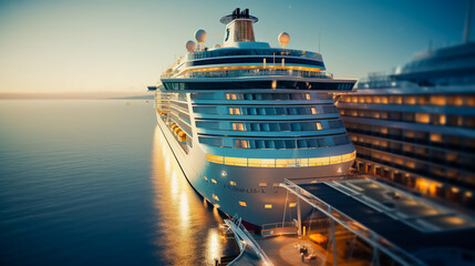 Nose of the cruise ship near the pier. - obrazy, fototapety, plakaty
