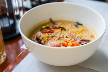 Thai curry with vegetables and shrimps