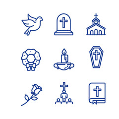 Set of simple outline funeral Icons