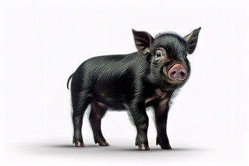 Vietnamese pot-bellied pig. Cute little black piglet. Pig breeding.