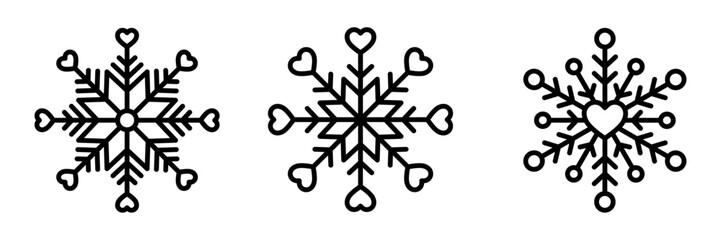 Snowflake outline icons vector set. Graphics Design elements for Valentine's day, Christmas or New year decorations. Editable Stroke Vector  - obrazy, fototapety, plakaty