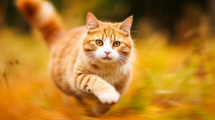 Naklejka na ściany i meble Fast running cat with motion blur effect.