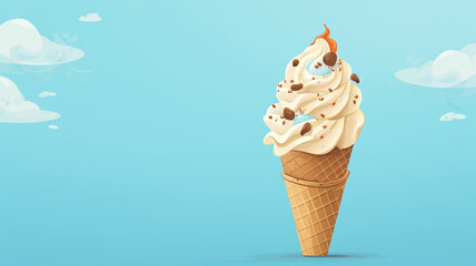 ice cream cone in the air on a blue background.