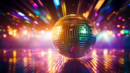 Fotobehang  disco ball with glowing neon effects. © Daniel