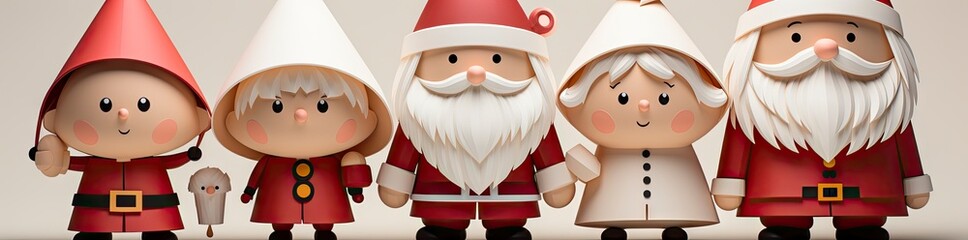 Obraz premium Christmas banner Santa is in a hurry to give presents, skiing towards snow-covered houses through snowdrifts and mountains.