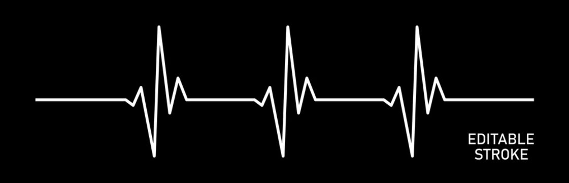 Editable stroke heart diagram, white EKG on black background. Cardiogram, heartbeat line vector design to use in healthcare, healthy lifestyle, medical laboratory, cardiology project.
