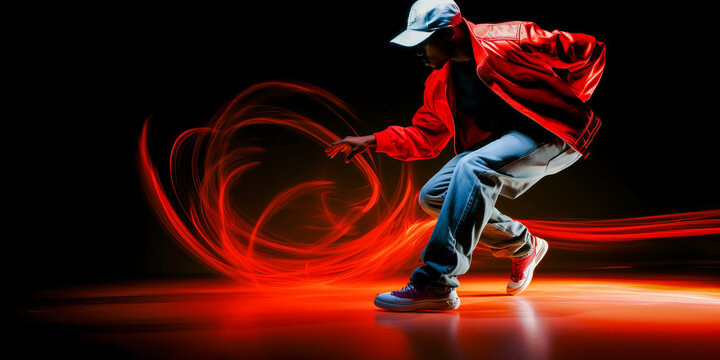 Breakdancer, alone, spinning swiftly with motion blur.