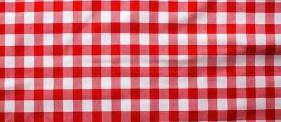 Fototapeta premium The picnic tablecloth is positioned as a background with a checkered pattern of red squares viewed from above