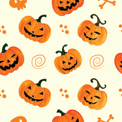 Hand drawn halloween pumpkins seamless pattern
