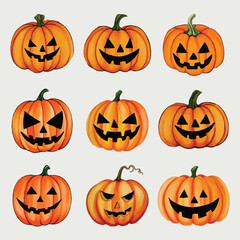 Hand drawn halloween pumpkins collection