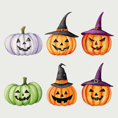 Hand drawn halloween pumpkins collection