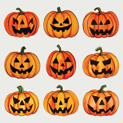 Hand drawn halloween pumpkins collection