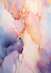 Naklejka premium Vertical abstract alcohol ink illustration in soft pastel colors with golden veins. For covers, wallpapers, branding, greeting cards, invitations, social media and other stylish projects.