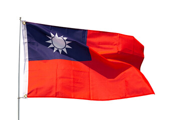 National flag of country Taiwan flutters on flagpole. Isolated over white background