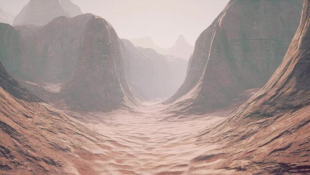 A computer generated image of a desert landscape