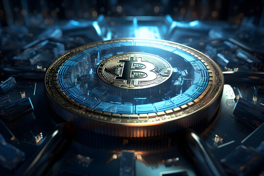 Bitcoin symbol with futuristic background
