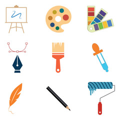 Artist design concept set with art tools and materials flat icons isolated vector illustration