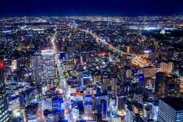 名古屋市、ミッドランドスクエアから眺める名古屋の夜景（名古屋城方面） - obrazy, fototapety, plakaty