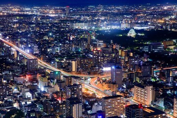 名古屋市、ミッドランドスクエアから眺める名古屋の夜景（名古屋城方面）