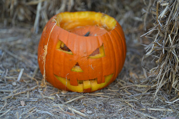 hollow pumpkin as a halloween decoration.