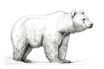 Bear in Black and White Graphic Isolated on White Background