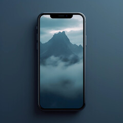 A Smartphone With a Cloudy Mountain Landscape Displayed on the Screen