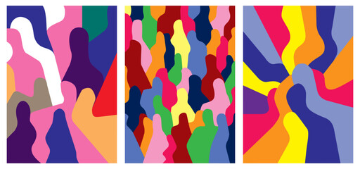 united people society abstract vector illustration set , social multicultural community background
