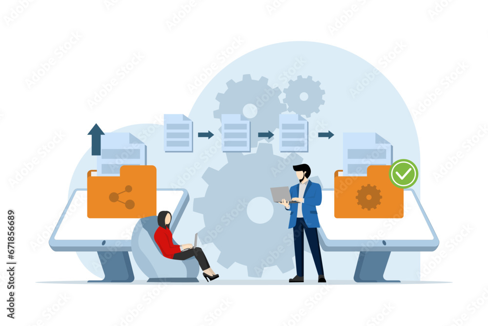 Aufkleber concept of file transfer, data backup, document storage, cloud technology, upload and download, busi