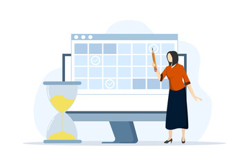 Time management concepts regarding schedules, deadlines, planners, planning and organizing, scheduling appointments on a calendar, marking tasks in a list and organizing office workflow.